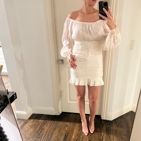 Shimmery Bardot style off the shoulder mini dress. - Picture 2 of 7